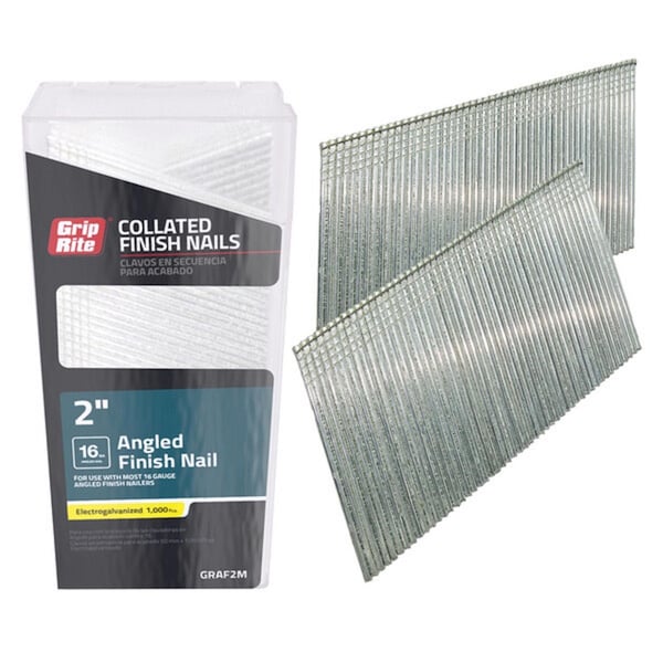 GripRite Collated Trim Nail, 2 in L, 16 ga, Electro Galvanized, Flat Head, 20 Degrees, 1000 PK